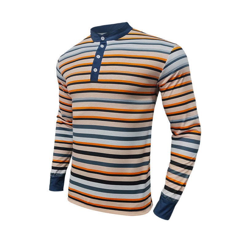 Herren Langarm-Henley-Shirt mit modischem Streifenmuster und hochwertiger Baumwollqualität Drune