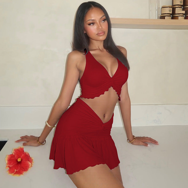 Damen Verspieltes Crop-Top und Minirock Set Drune
