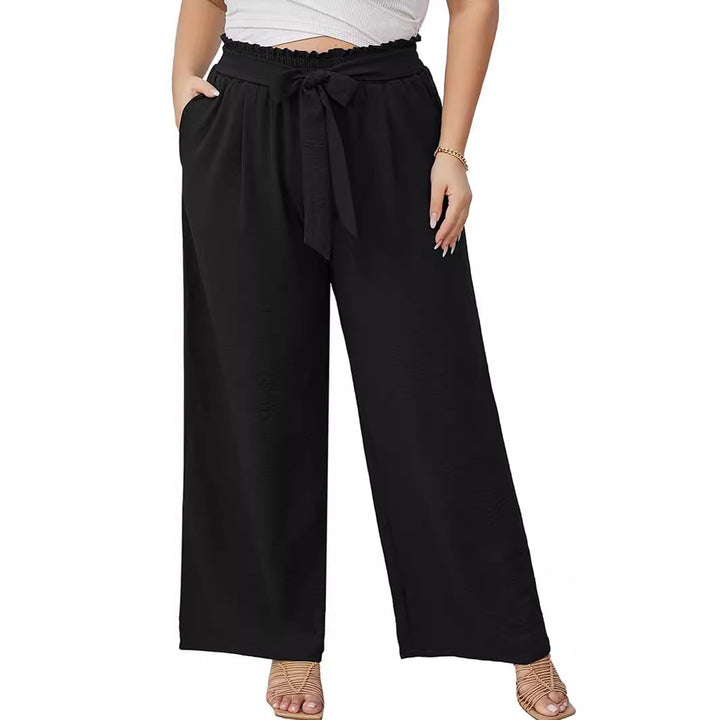 Damen Paperbag-Hose mit weitem Bein, Gummizug, Bindegürtel und Eingrifftaschen Drune