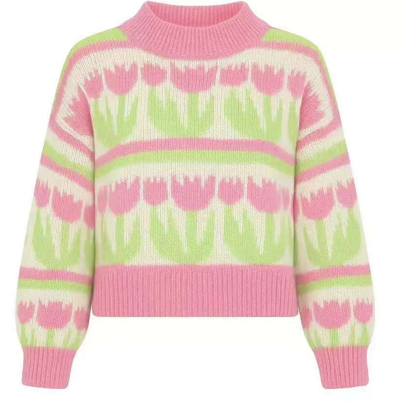 Damen nan Grobstrickpullover mit eingestrickten Herzmotiven, hohem Stehkragen und lässiger Oversize-Silhouette Drune