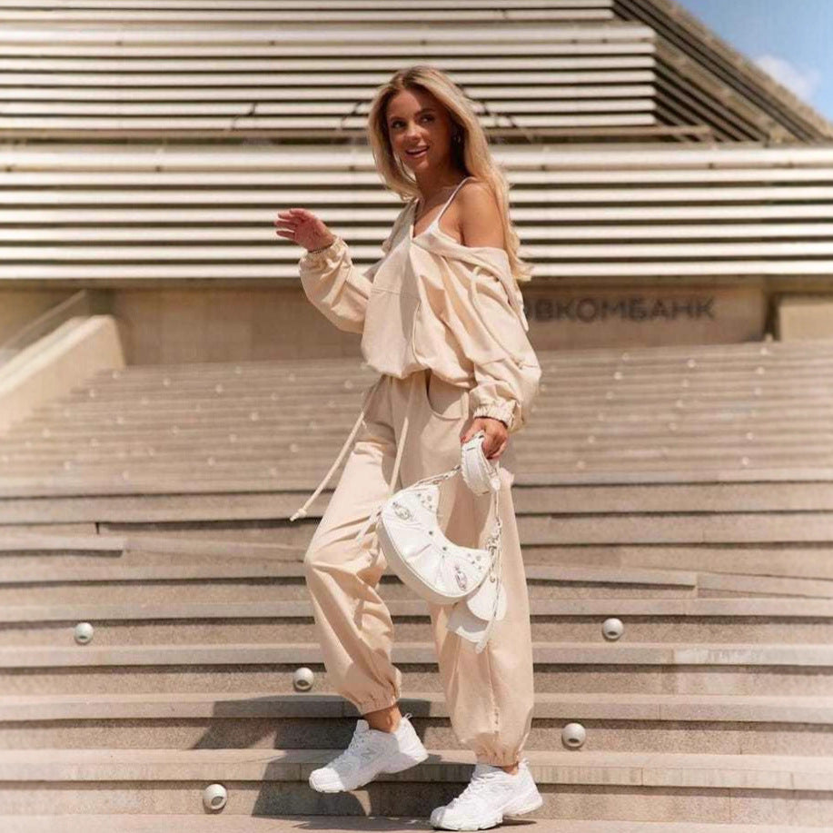 Damen lässiger Jumpsuit mit tiefem V-Ausschnitt und praktischen Taschen Drune