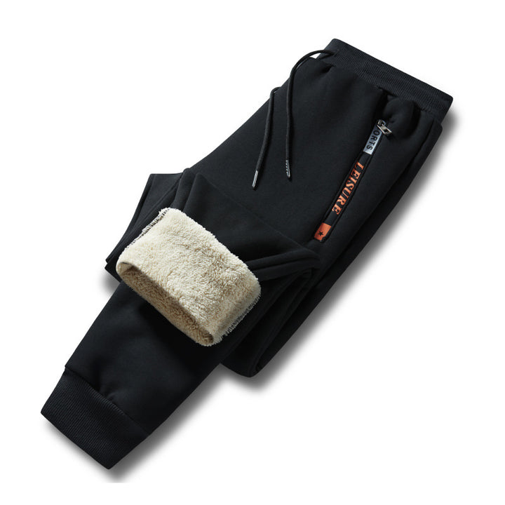 Herren Winterliche Fleece-Jogginghose mit Teddyfutter, elastischem Bund und Reißverschlusstaschen Drune