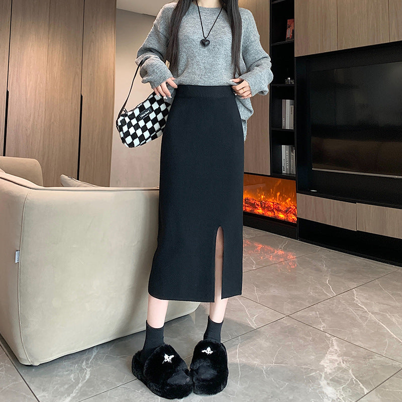 Damen Eleganter und bequemer Midirock mit schickem Schlitz Drune