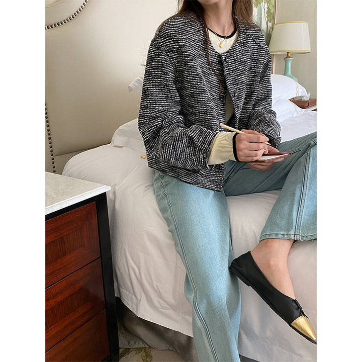 Damen elegante Jacke mit feiner Textur und Knopfdetails Drune