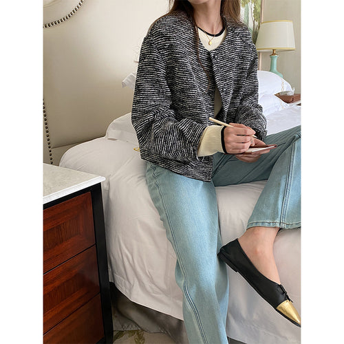 Damen elegante Jacke mit feiner Textur und Knopfdetails Drune