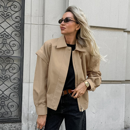 Damen Kurze Utility-Jacke mit voluminösen Ärmeln und praktischen Taschen Drune
