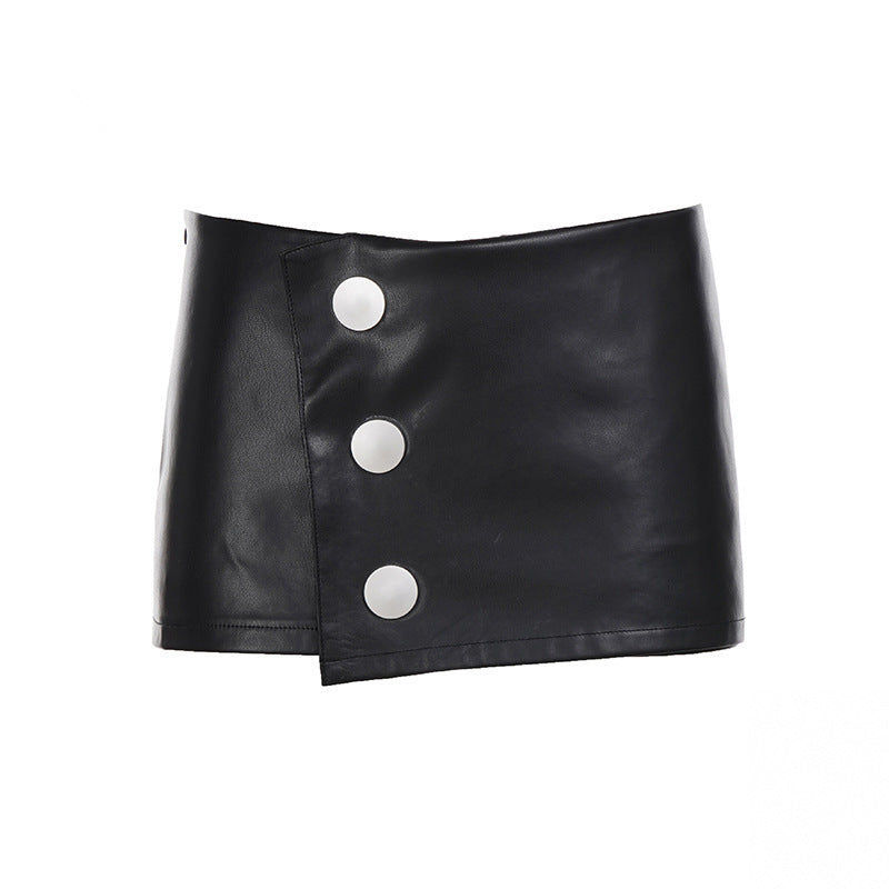Damen Minirock aus Kunstleder mit Rüschendetails und schickem Gürtel Drune