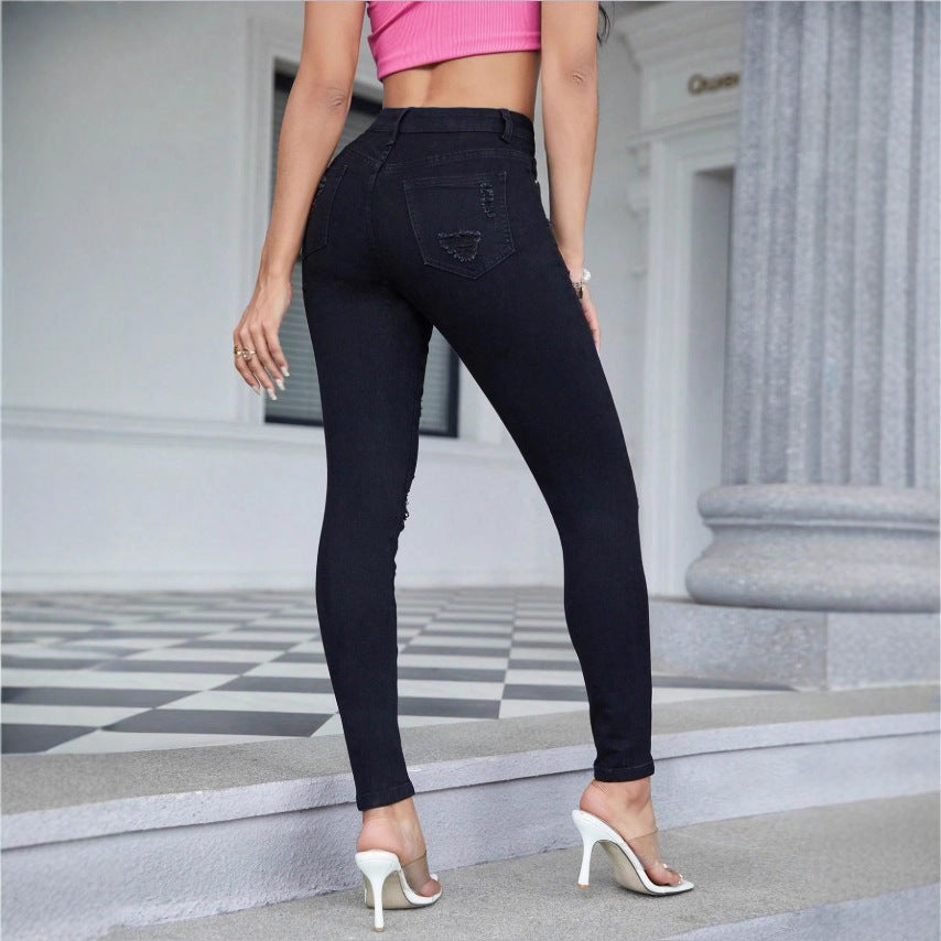 Damen High-Waist Skinny-Jeans mit starkem Destroy-Effekt Drune