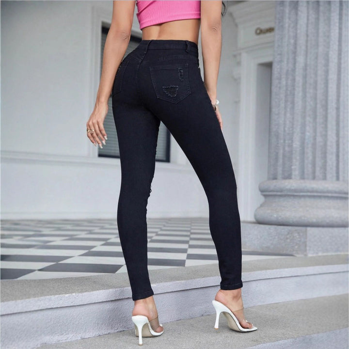 Damen High-Waist Skinny-Jeans mit starkem Destroy-Effekt Drune