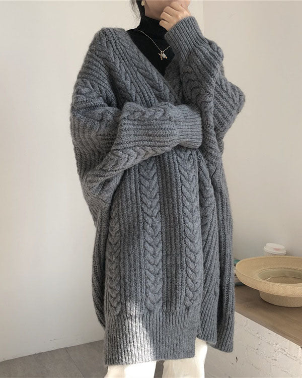 Drune Retro einfach verdickt lose verdrehte lange Strickjacke