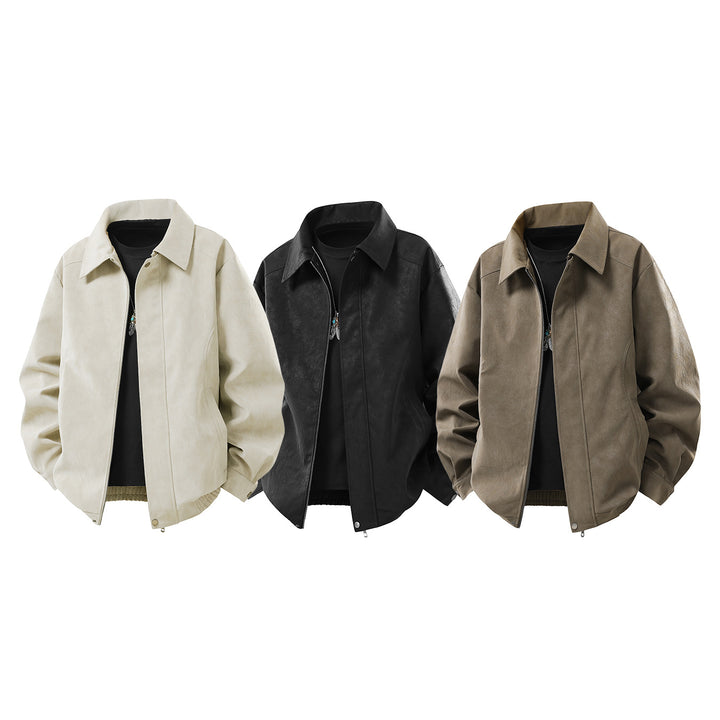 Herren Kunstleder-Blouson mit abnehmbarer Kapuze, verdecktem Reißverschluss und elastischem Saum Drune