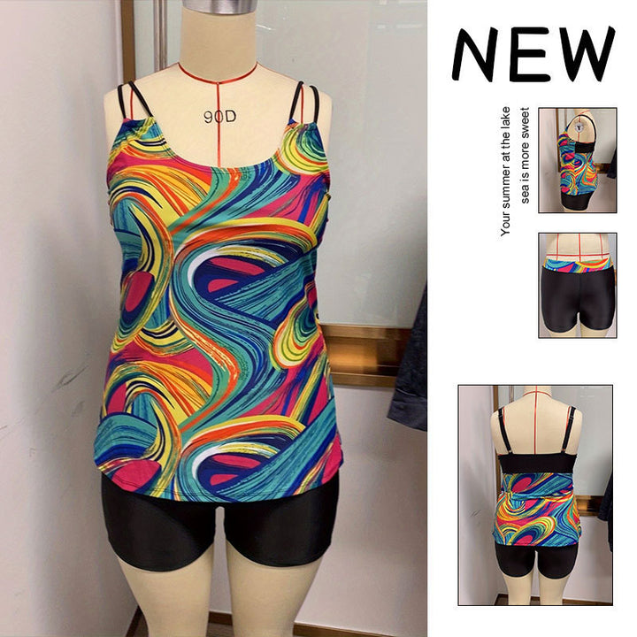 Damen Sportliche Tankini mit buntem Muster Drune