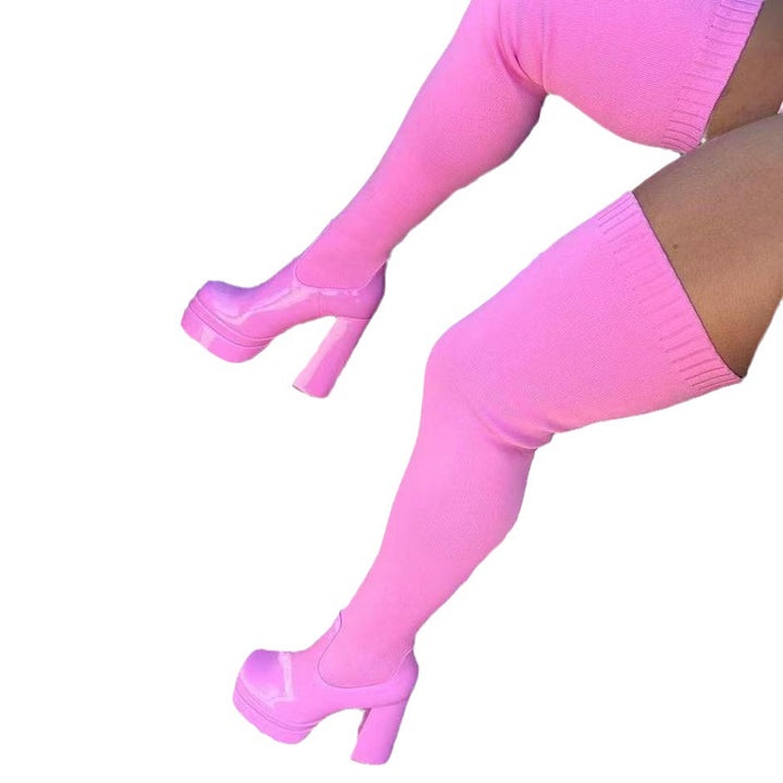 Damen Overknee-Stiefel mit plateau-sohle und elastischer Schaftkonstruktion Drune