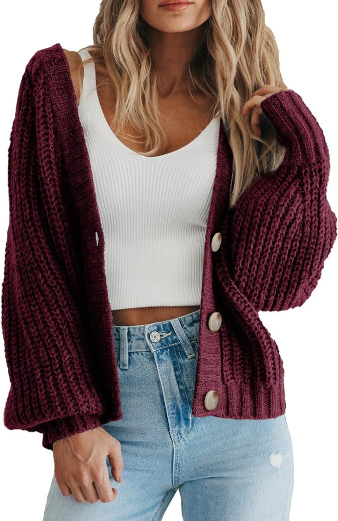 Damen Strickjacke mit Ballonärmeln Drune
