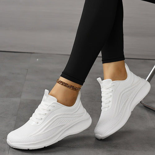 Damen Atmungsaktive Strick-Schnürsneaker mit ergonomischer Wedge-Dämpfung Drune