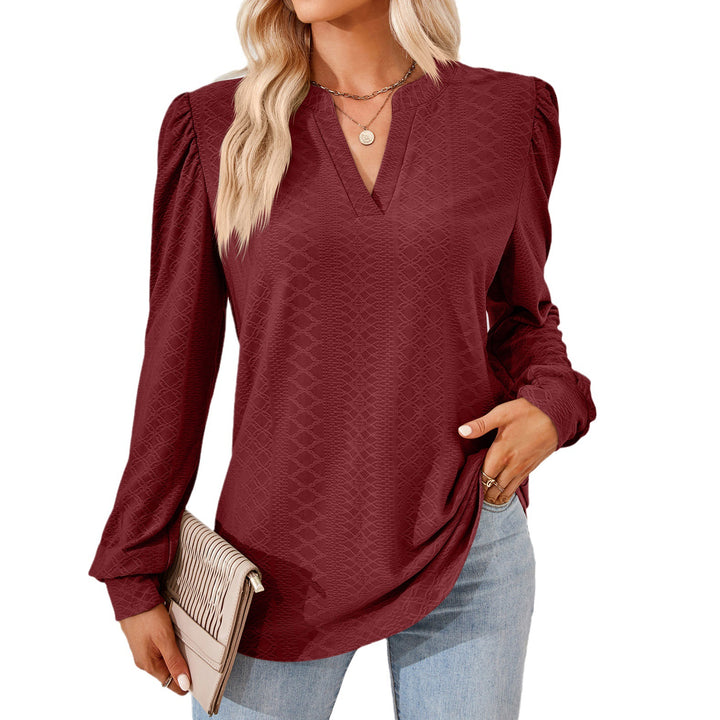 Damen Blusenshirt mit elegantem V-Ausschnitt und strukturiertem Muster Drune