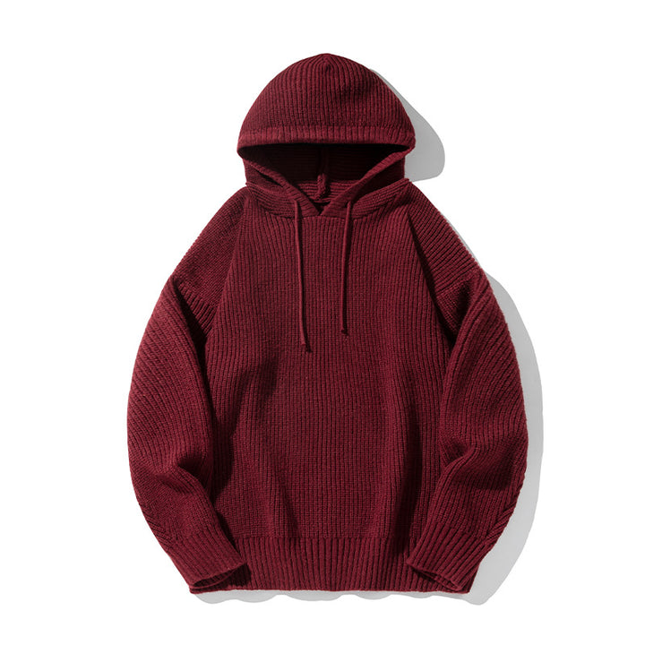 Unisex Grobgestrickter Oversize Kapuzenpullover mit Rippbündchen und Tunnelzug Drune