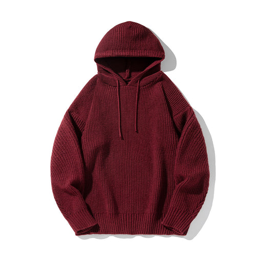 Unisex Grobgestrickter Oversize Kapuzenpullover mit Rippbündchen und Tunnelzug Drune