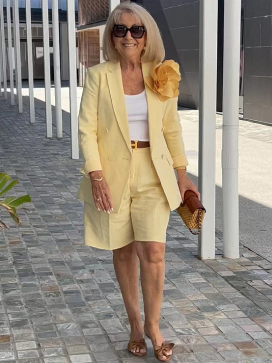 Damen elegantes Blazer-Shorts-Ensemble mit modischer Knopfdetail und hochwertigem Material Drune