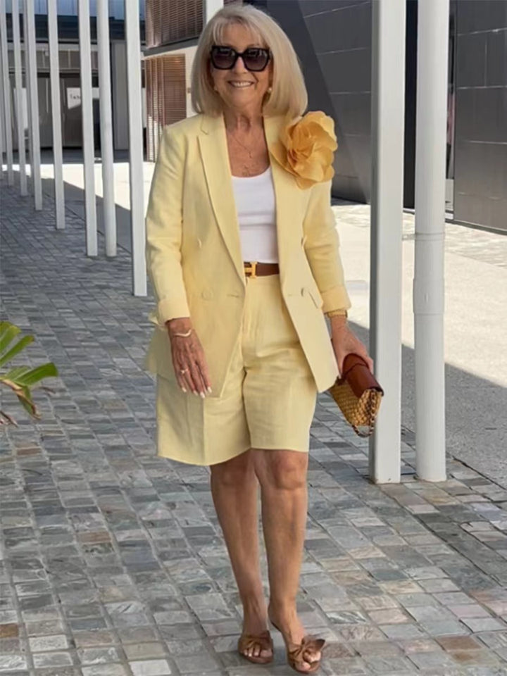 Damen elegantes Blazer-Shorts-Ensemble mit modischer Knopfdetail und hochwertigem Material Drune