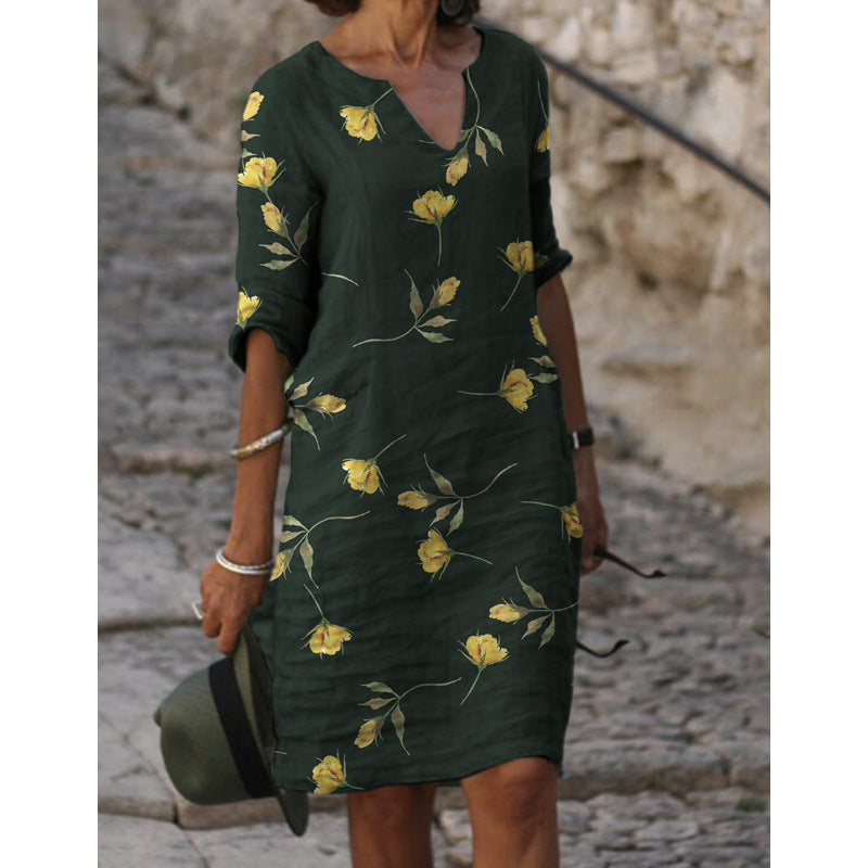Damen Sommerliches Leinenkleid mit modernem Muster Drune