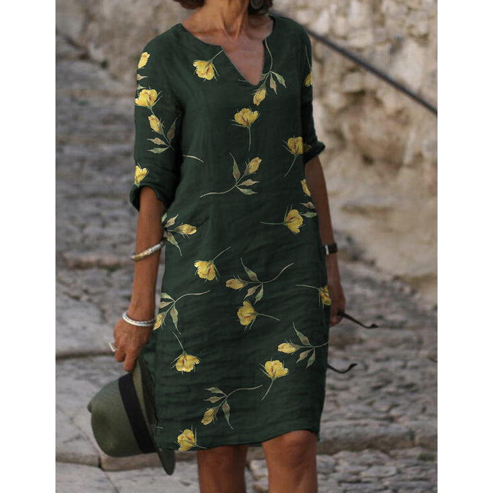 Damen Sommerliches Leinenkleid mit modernem Muster Drune