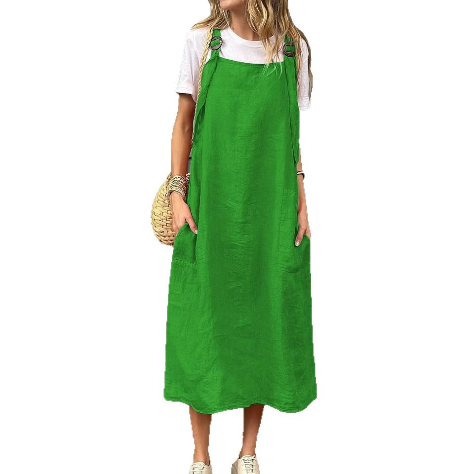 Damen Lässiges Leinenkleid mit praktischen Trägerdetails und großen Taschen Drune