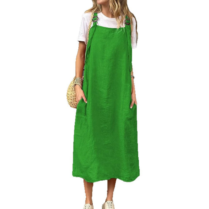 Damen Lässiges Leinenkleid mit praktischen Trägerdetails und großen Taschen Drune