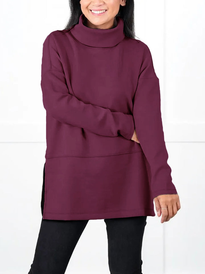 Damen Oversize Sweat-Tunika mit hohem Rollkragen, seitlichen Schlitzen und verlängertem Saum Drune