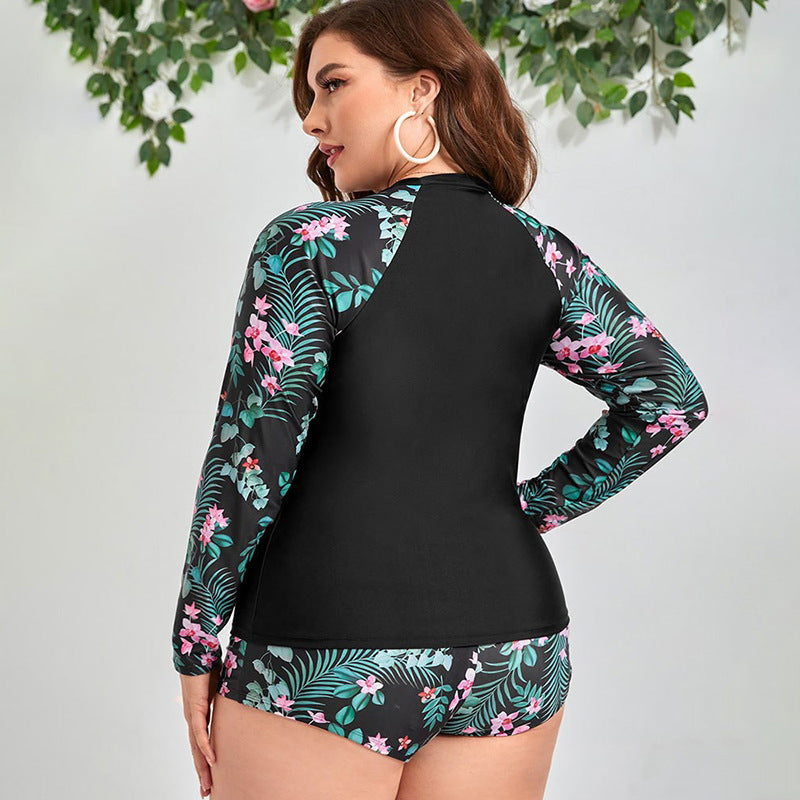 Damen Langarm-Badeoberteil mit floralem Muster und Shorts Drune