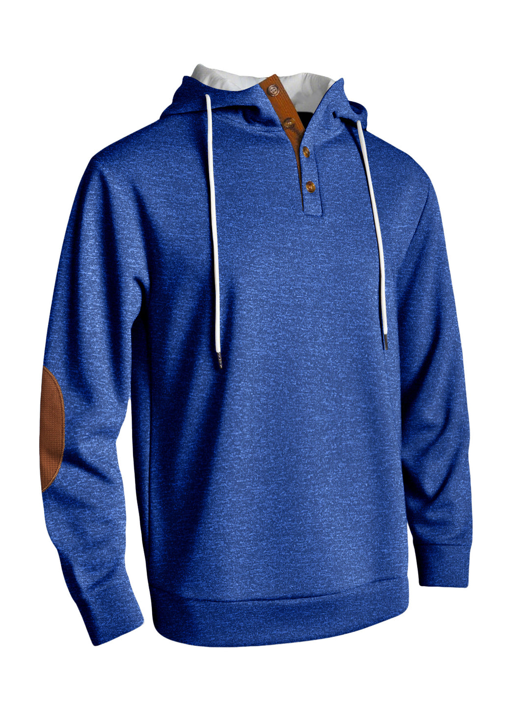 Herren nan Kapuzenpullover im puristischen Freizeitstil mit Henley-Knopfleiste, kontrastierter Kapuzeninnenseite und Ellenbogenaufnähern Drune