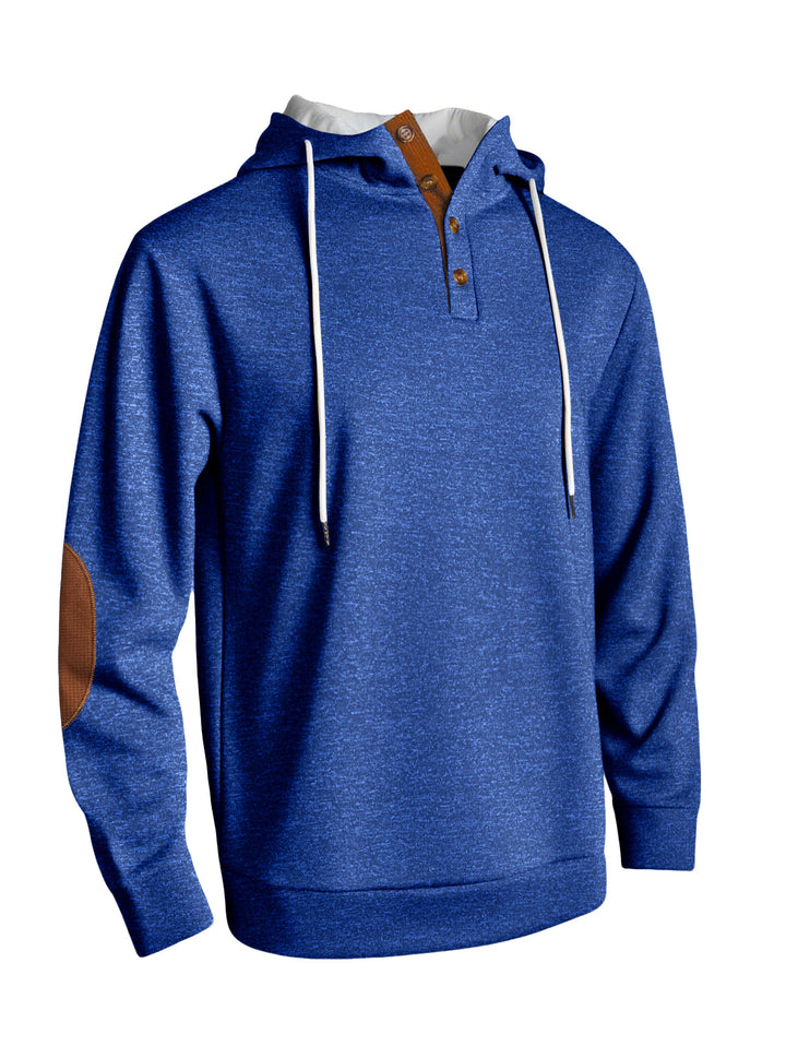 Herren nan Kapuzenpullover im puristischen Freizeitstil mit Henley-Knopfleiste, kontrastierter Kapuzeninnenseite und Ellenbogenaufnähern Drune