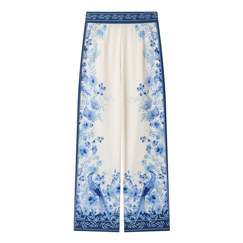 Damen Weite Palazzo‑Hose mit elastischem Bund und floraler Bordürenoptik Drune