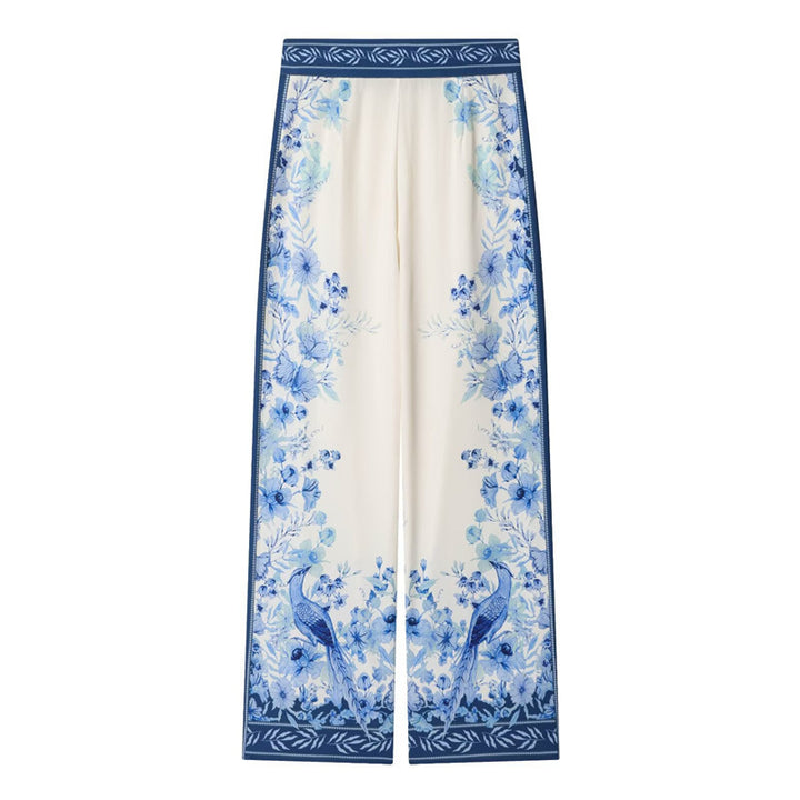 Damen Weite Palazzo‑Hose mit elastischem Bund und floraler Bordürenoptik Drune