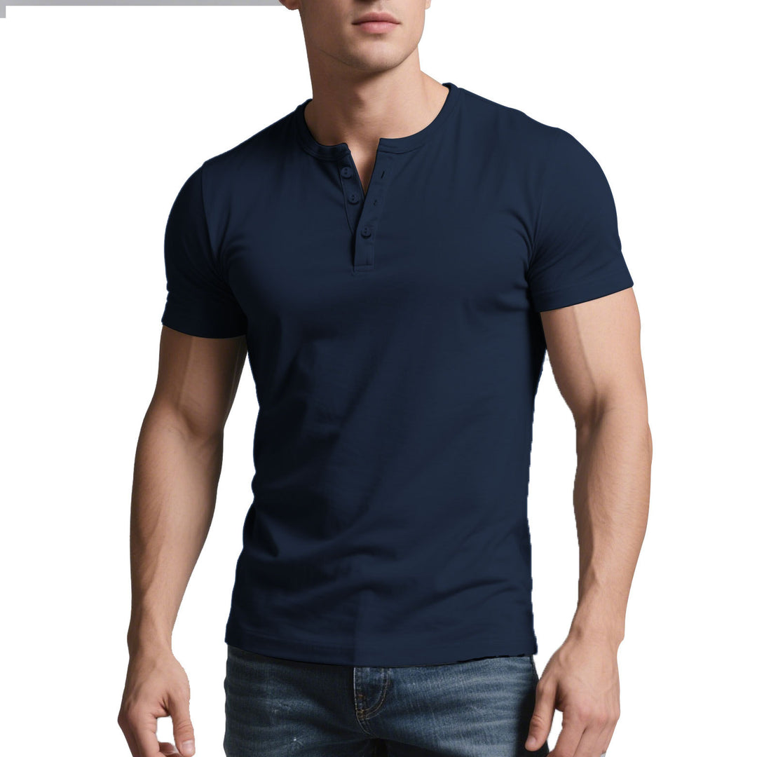 Herren nan kurzes Henley-Shirt mit dezenter Knopfleiste und figurbetontem Schnitt Drune