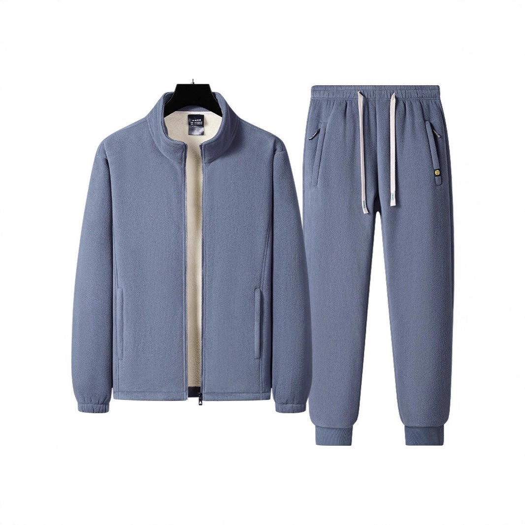 Herren dreiteiliges Fleece-Set mit wattierter Weste, Stehkragenjacke und Jogginghose Drune