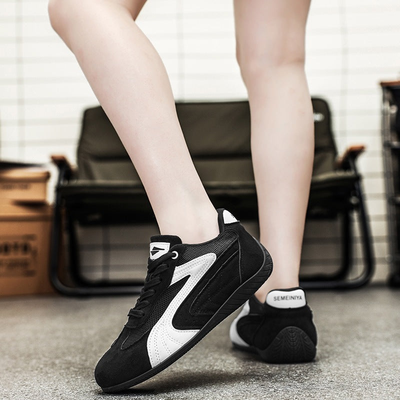Damen retro-angehauchte Veloursleder-Sneaker mit atmungsaktivem Mesh-Einsatz und rutschfester Gummilaufsohle Drune