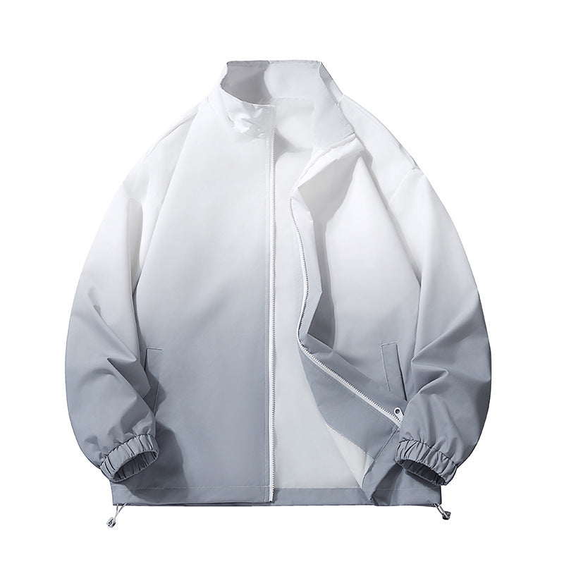 Herren leichte Farbverlauf Windbreakerjacke mit Stehkragen, durchgehendem Reißverschluss & Kordelzugsaum Drune