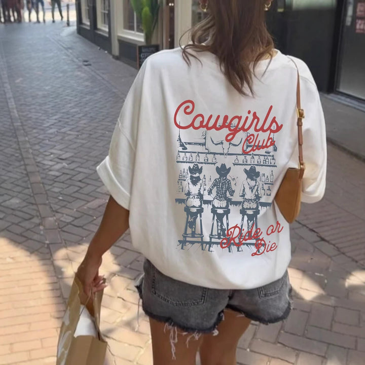 Damen Oversize T-Shirt mit Retro Cowgirl-Motiv Drune