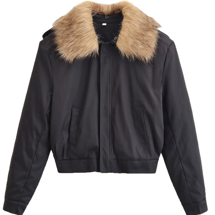 Damen Kurze Bomberjacke mit abnehmbarem Faux-Fur-Kragen Drune