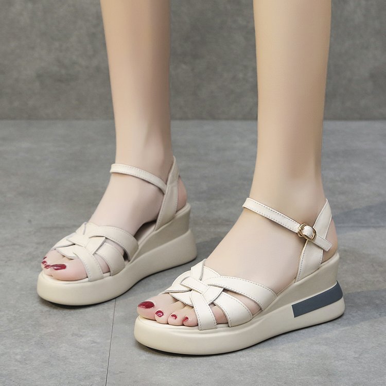 Damen nan Plateau-Sandalen mit geflochtenem Vorderblatt, verstellbarem Knöchelriemen und viskoelastischem Fußbett Drune