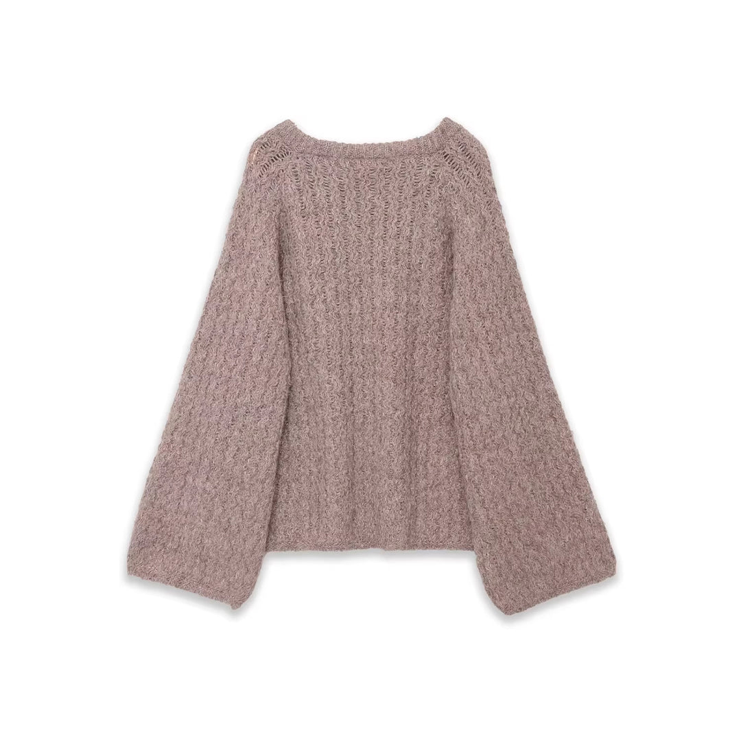 Damen Oversize Mohair-Optik Strickpullover mit Rückenschleife Drune