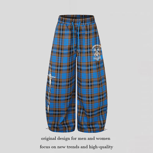 Damen Extraweite Karierte Palazzo-Loungehose mit elastischem Komfortbund, Tunnelzug und verstellbarem Saumkordel Drune