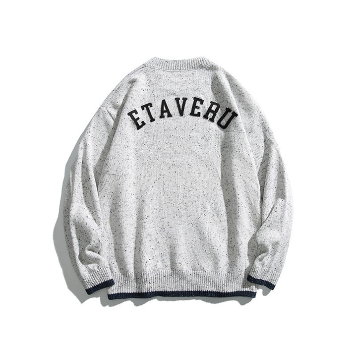 Unisex Oversize Strickpullover mit Rundhalsausschnitt, Kontrastbündchen und Melange‑Noppenstruktur Drune