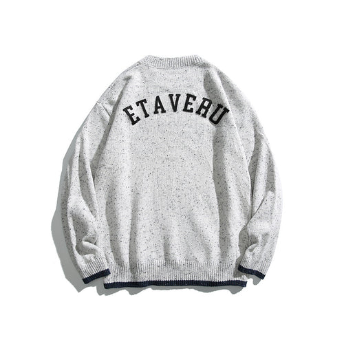 Unisex Oversize Strickpullover mit Rundhalsausschnitt, Kontrastbündchen und Melange‑Noppenstruktur Drune
