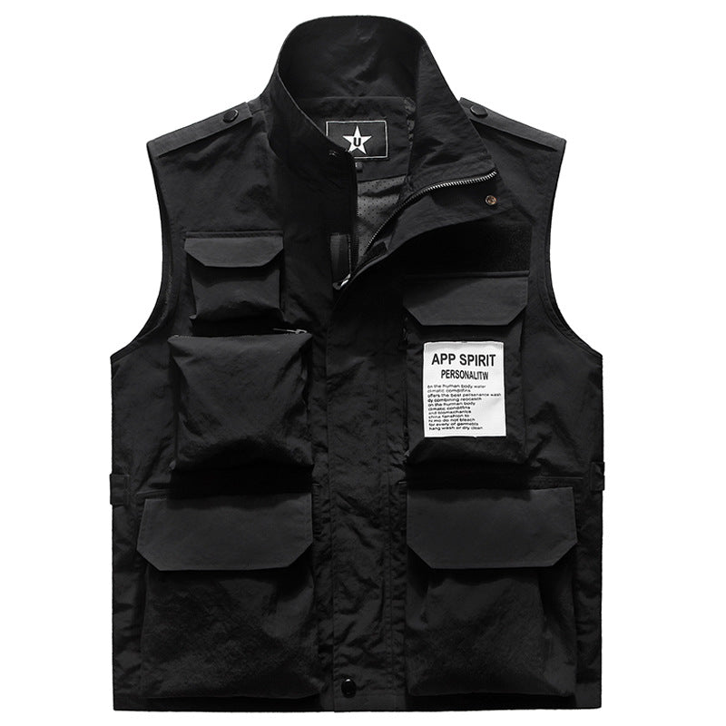 Herren Multifunktionale Mehrfachtaschen-Weste mit Stehkragen Drune
