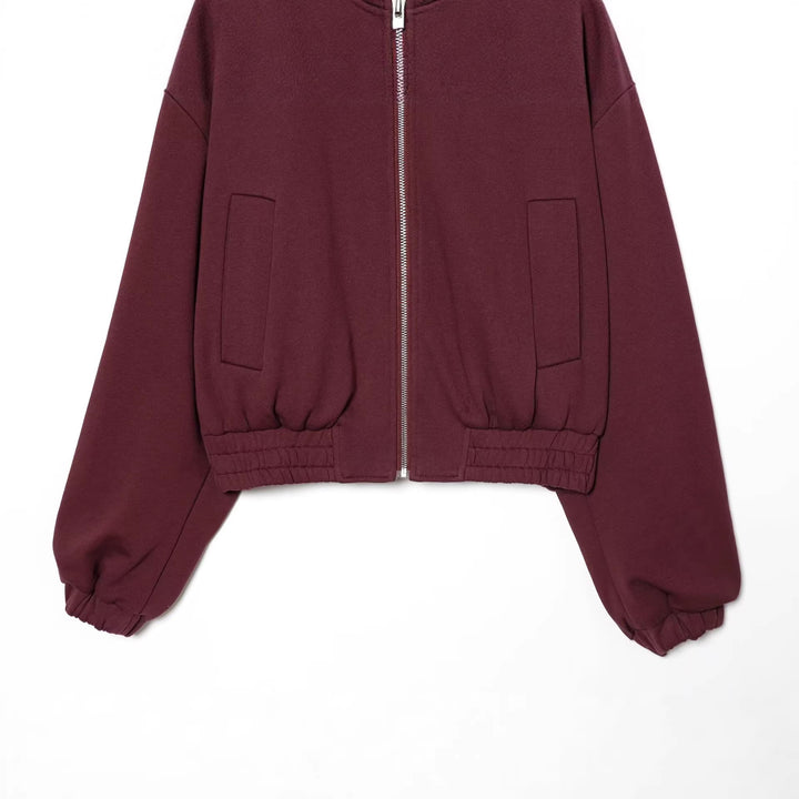 Damen Cropped Sweat-Bomberjacke mit hohem Stehkragen und elastischem Taillenbund Drune