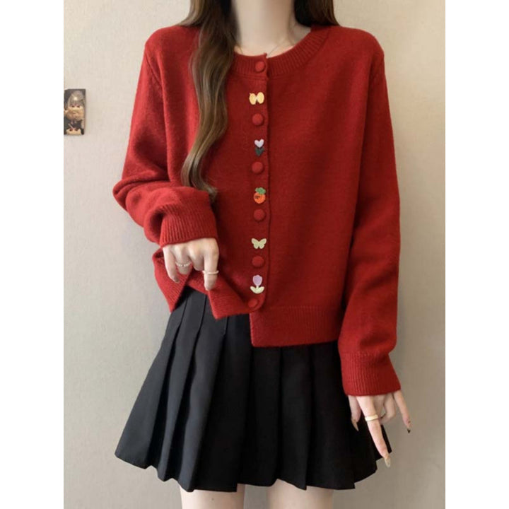 Damen kuschelige Strickjacke mit bunten Knöpfen Drune