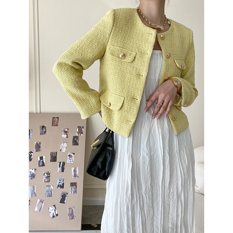 Damen elegante Tweedjacke mit dekorativen Knopfdetails Drune