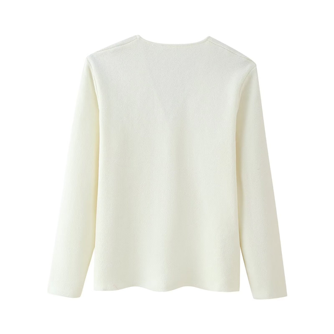 Damen elegante Jacke mit V-Ausschnitt und klassischem Knopf Drune